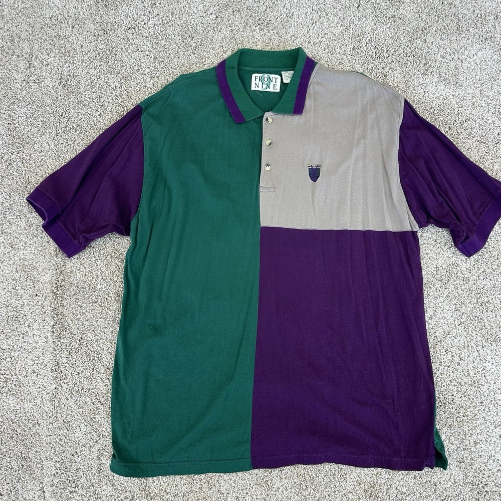 Vintage 90s‎ Front Nine Men's Large Golf Color Block Polo Collar Shirt Cotton
